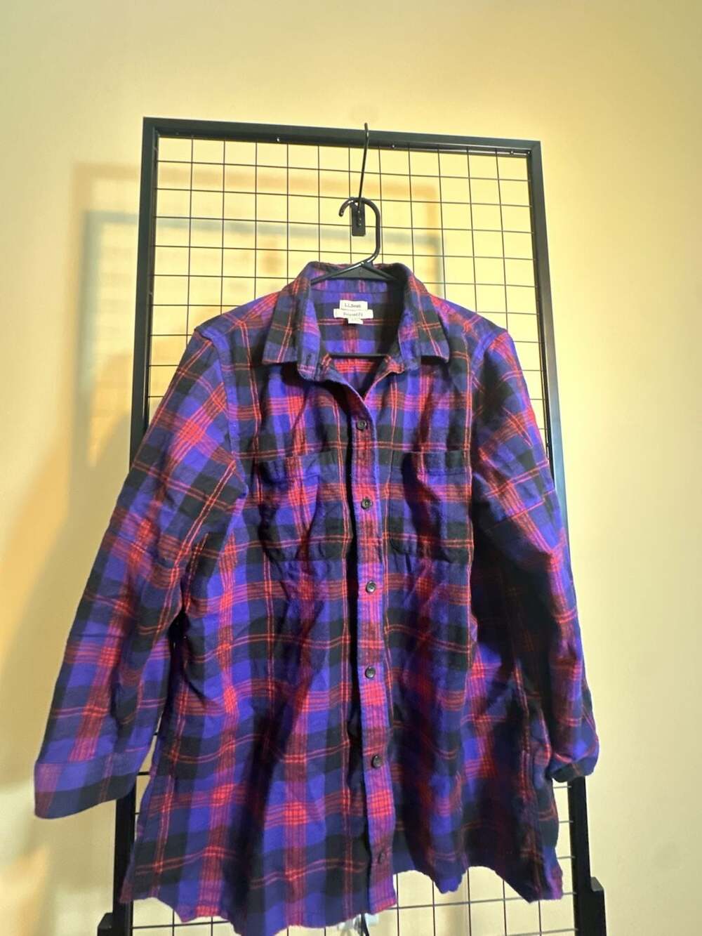 L.L. Bean Relaxed Fit Women's Purple and Red Plaid Flannel Button-Down Shirt - Picture 2 of 4